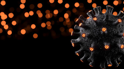 Poster - Stylized H5N1 Virus on Dark Blurred Background, an artistic representation of the virus with vibrant colors against an abstract backdrop.