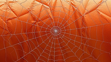 Aufkleber - Spiderweb pattern on orange fabric, close-up with structural lines creating web