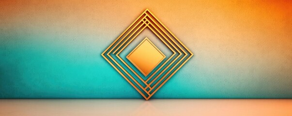 Poster - Minimal symmetry idea. Abstract geometric design with layered shapes in vibrant orange and teal colors.