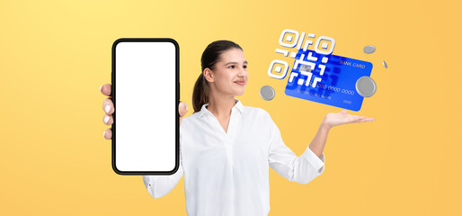Poster - Person holding smartphone with blank screen and digital payment