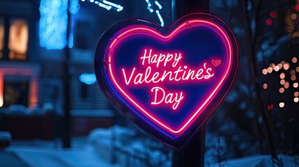 Poster - A romantic neon heart emitting soft, colorful light with a cheerful 