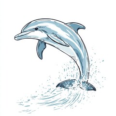 Poster - Dolphin leaps joyfully into the air, creating splashes of water in a vibrant ocean illustration. Generative AI