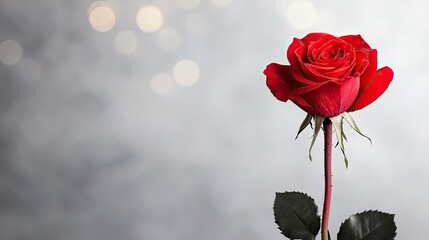 Wall Mural - Valentine rose concept. A beautiful red rose standing tall, symbolizing love and elegance against a soft background.