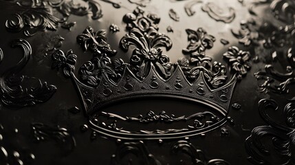 Fototapete - Intricate crown laser cut metal art design displayed on textured dark fabric background