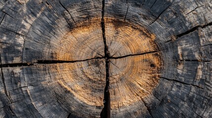 Poster - Cross section of an aged tree stump displaying intricate growth rings and natural textures showcasing the beauty of nature's age and resilience