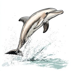 Poster - Dolphin leaps gracefully above ocean waves under a bright sky showcasing aquatic playfulness and beauty. Generative AI