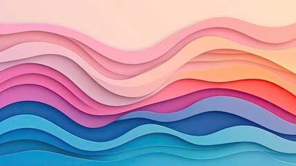 Poster - Blurred abstract background idea. Vibrant waves of paper in shades of pink, blue, and peach create a colorful abstract background.