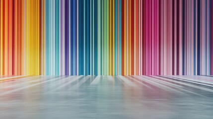 Aufkleber - Vibrant Vertical Rainbow Stripes with Gray Background and Reflective Surface in 3D Design Perfect for Modern Abstract Art Projects