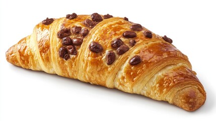 Poster - Delicious croissant filled with rich peanut and cocoa cream topped with chocolate chips on a rustic background