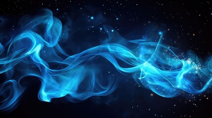 Leinwandbilder - Blue ethereal smoke wave on a dark starry background creating a mystical and cool ambiance for artistic or promotional use.