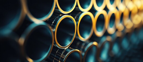 Aufkleber - Close up view of metallic pipe tubes arranged in a row with empty space for text showcasing industrial materials and design elements