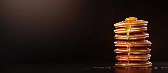 Aufkleber - Stack of fluffy pancakes with melting butter on top against a dark background ideal for food advertising or menu design