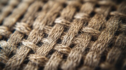 Poster - Macro shot of textured fabric showcasing a sparse woven pattern in natural earthy tones