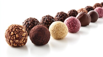 Poster - Assortment of Gourmet Chocolate Truffles Featuring Diverse Flavors and Textures on a White Background