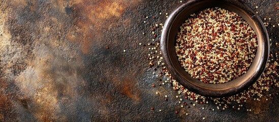 Poster - Quinoa salad with fresh vegetables in a rustic bowl healthy eating concept with space for text or recipe ideas