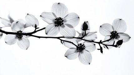 Poster - Delicate silhouette of blooming dogwood flowers against a minimalist background emphasizing their intricate details and graceful forms.