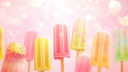 Aufkleber - Colorful Ice Cream Popsicles with Sparkling Bokeh Background for Summer Treats and Refreshing Desserts Enthusiasts