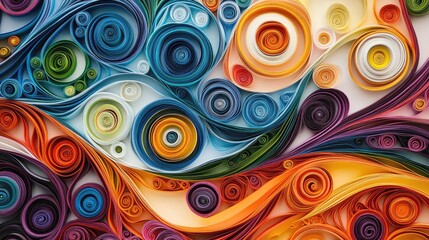 Poster - Colorful quilled paper art with intricate spirals and swirls highlighting creativity and craftsmanship in vibrant hues and detailed patterns