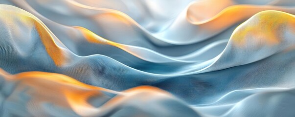 Poster - Blurred abstract background idea. Soft, flowing waves of fabric in blue and orange tones create a serene and abstract background.