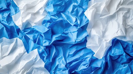 Poster - Crumpled blue and white abstract paper texture background for creative designs and modern wallpaper projects