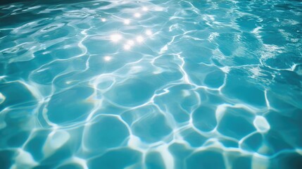 Poster - Tranquil close-up of shimmering blue swimming pool water reflecting sunlight in a serene summer setting