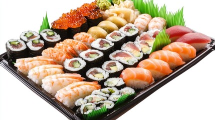 Poster - Assorted sushi platter artfully arranged with vibrant colors and fresh ingredients perfect for culinary presentations and food photography.