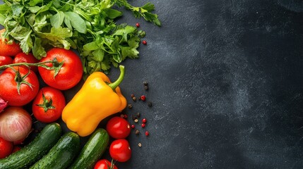Aufkleber - Fresh Colorful Vegetables on Dark Background Ideal for Healthy Eating or Cooking Promotions with Copy Space for Text