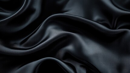 Aufkleber - Elegant black silk fabric texture with soft waves creating a luxurious and sophisticated background for various design applications.