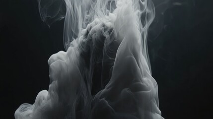 Poster - Flowing white smoke creating an abstract shape against a dark background for artistic and creative imagery in various contexts