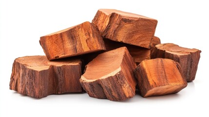 Aufkleber - Crown jatoba wooden chunks stacked on white background showcasing natural texture and rich color ideal for crafts and design projects