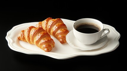 Poster - Delicious Croissants Served with Black Coffee on Elegant White Plate Perfect for Breakfast or CafÃ© Promotion