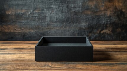 Poster - Elegant black box frame for picture display on rustic wooden background with ample empty space for text or custom artwork.
