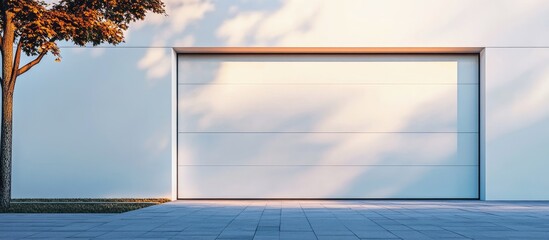 Poster - Modern bright garage exterior design with empty wall space ideal for customizable text or branding applications