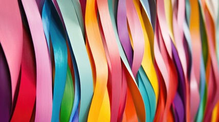 Fototapete - vibrant colorful overlapping paper strips creating a bold and dynamic wall design for modern interio