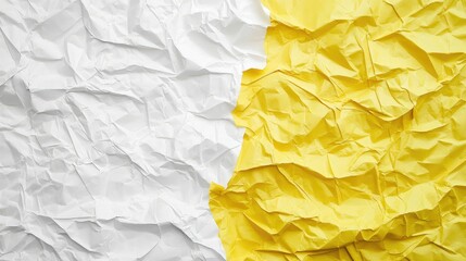 Poster - Crumpled Texture Background of White and Yellow Paper with Contrast for Creative Design and Artistic Projects