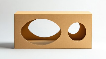 Poster - Cardboard box with oval and circular cutout windows on a clean white background for creative packaging and design concepts