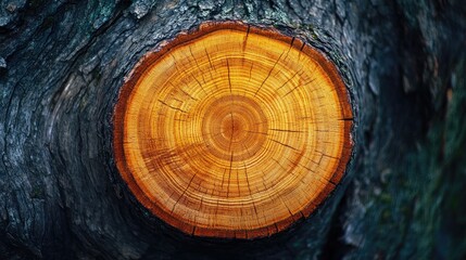 Poster - Cross section of a young tree showcasing detailed tree rings highlighting growth patterns and natural textures in wood