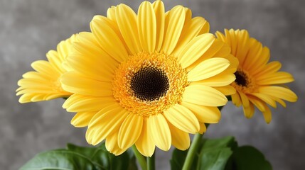 Poster - Vibrant closeup of beautiful yellow gerbera daisies against a soft textured background for floral design and decoration concepts