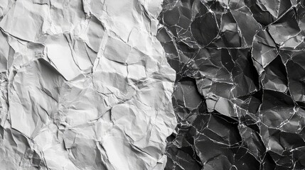 Poster - Crumpled black and white textured paper background for creative design and artistic projects