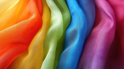 Poster - Vibrant Close Up of Draped Rainbow Fabrics in Vivid Colors Showcasing Texture and Sheen for Creative Design Projects