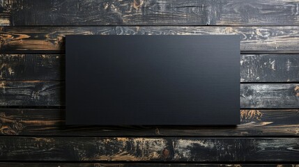 Aufkleber - Elegant black banner template on rustic wooden background for marketing or design projects. Perfect for promotional materials and advertising.