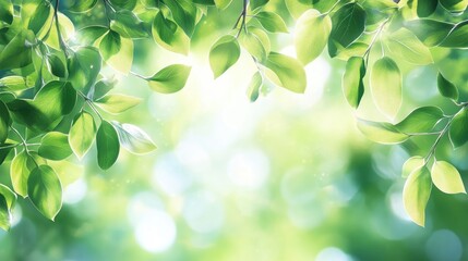Aufkleber - Bokeh effect created by sunlight filtering through vibrant green leaves in a natural setting