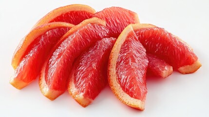Poster - Fresh and vibrant red grapefruit segments arranged elegantly on a white background for healthy eating and culinary inspiration.