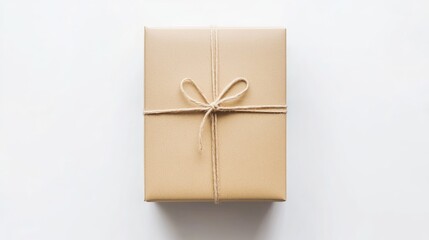 Poster - Gift Box Wrapped with String on White Background Top View for Delivery Concept and Packaging Design