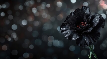 Poster - Black Carnation Flower with Dew Drops Against a Dreamy Bokeh Background