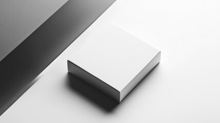 Poster - Blank rectangular box on clean white surface with shadows and ample copy space for branding or product information display