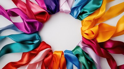 Poster - Colorful satin ribbons arranged in a circular formation on a bright background showcasing creativity and artistic potential.