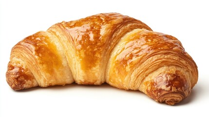 Poster - Golden flaky croissant perfect for breakfast with jam and butter served on a white table setting