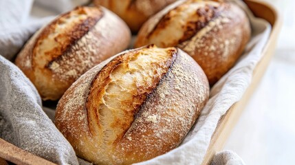 Poster - Artisan mini sourdough loaves showcasing a golden crispy crust perfect for culinary presentations and bakery promotions