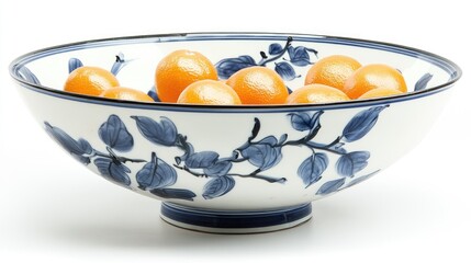Aufkleber - Decorative Bowl of Fresh Oranges Against a White Background Highlighting Natural Colors and Elegant Design